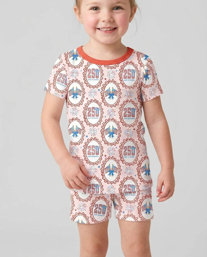 Patriotic Coquette Bamboo Two Piece Short Sleeve Shorts Pajama Set