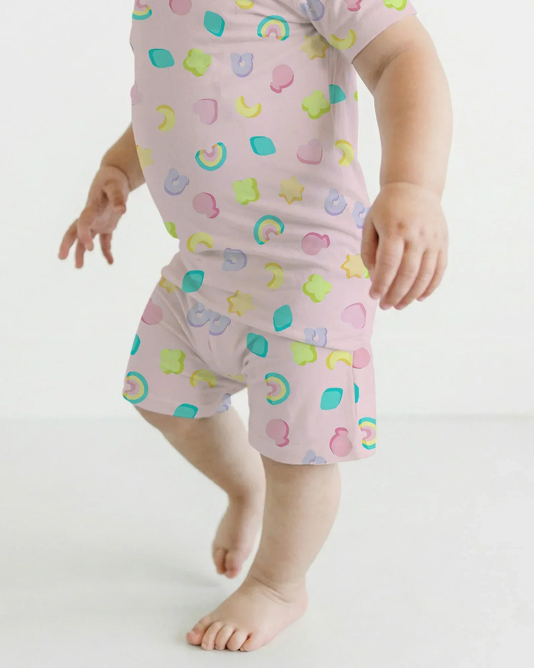 Pastel Lucky Charms Scatter Bamboo Two Piece Short Sleeve Shorts Pajama Set