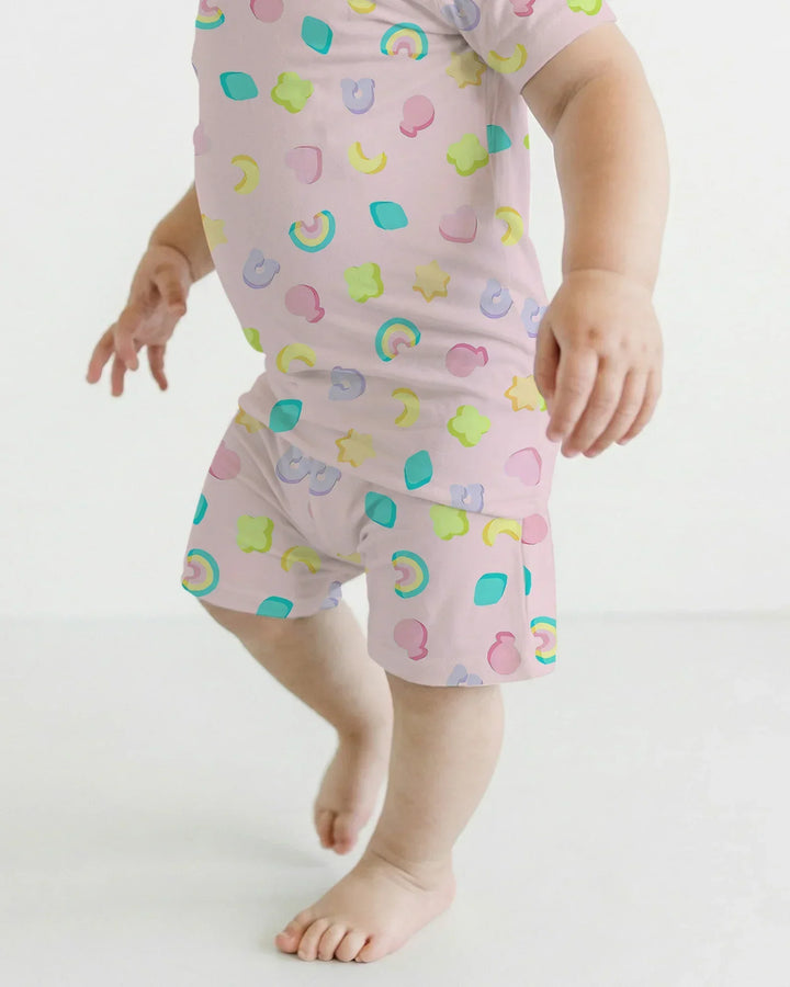 Pastel Lucky Charms Scatter Bamboo Two Piece Short Sleeve Shorts Pajama Set