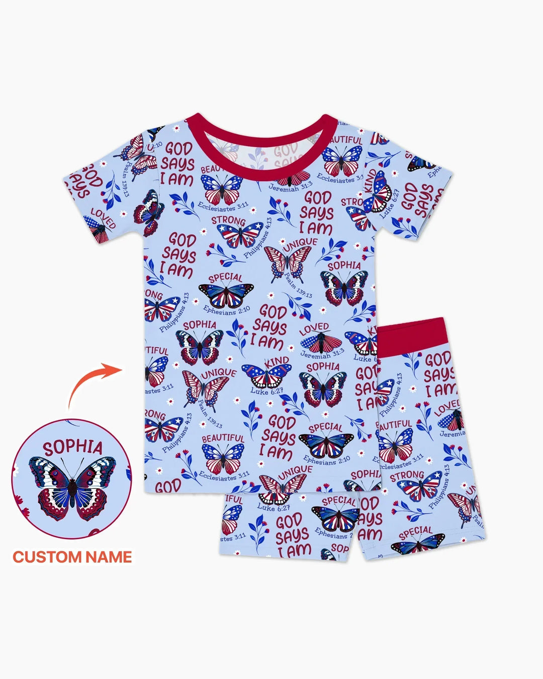 God Says I Am - Liberty Wings Custom Name Bamboo Two Piece Short Sleeve Shorts Pajama Set