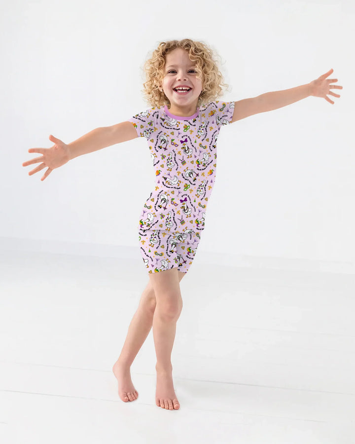 Mardi Gras Silly Goose Bamboo Two Piece Short Sleeve Shorts Pajama Set