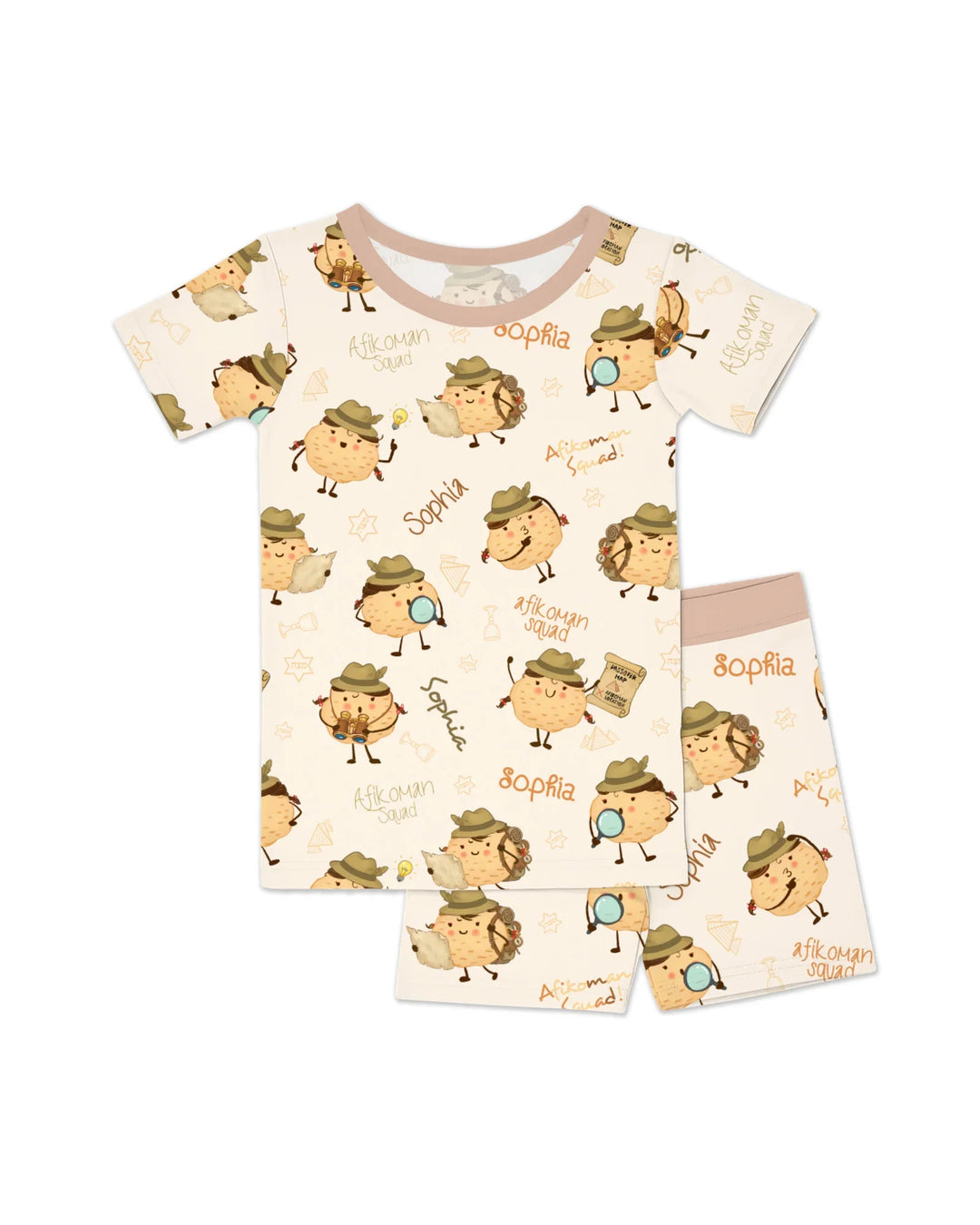 Custom Name Passover Afikoman Bamboo Two Piece Short Sleeve Shorts Pajama Set