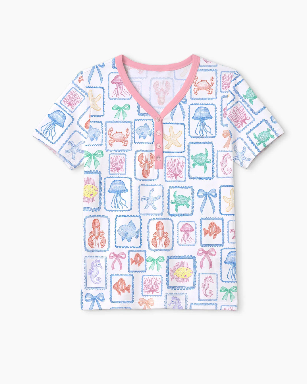 Coastal Treasures Family Matching Bamboo Women Short Sleeve Short Pajama Set