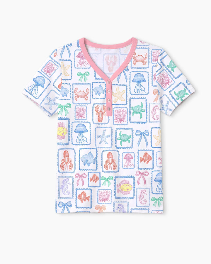 Coastal Treasures Family Matching Bamboo Women Short Sleeve Short Pajama Set
