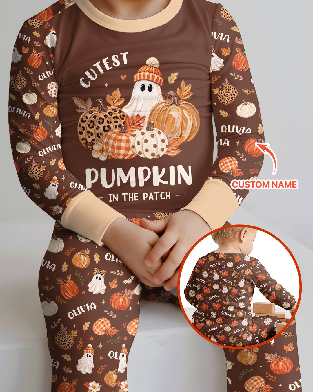 Cutest Pumpkin In The Patch Custom Name Bamboo Two Piece Long Sleeve Pajama Set