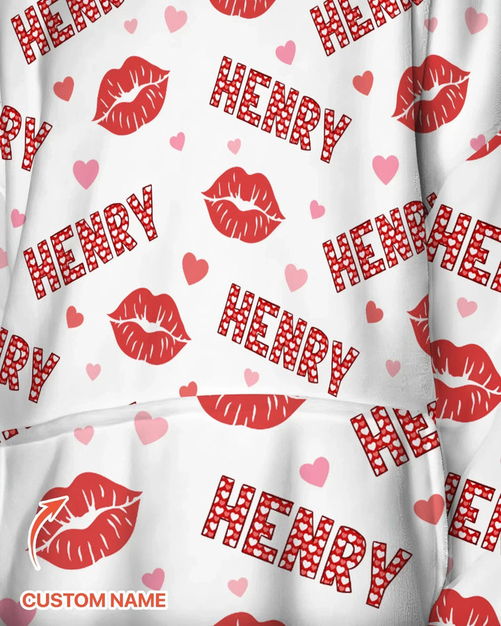 Custom Name Valentine Kiss Bamboo Blanket Hoodie