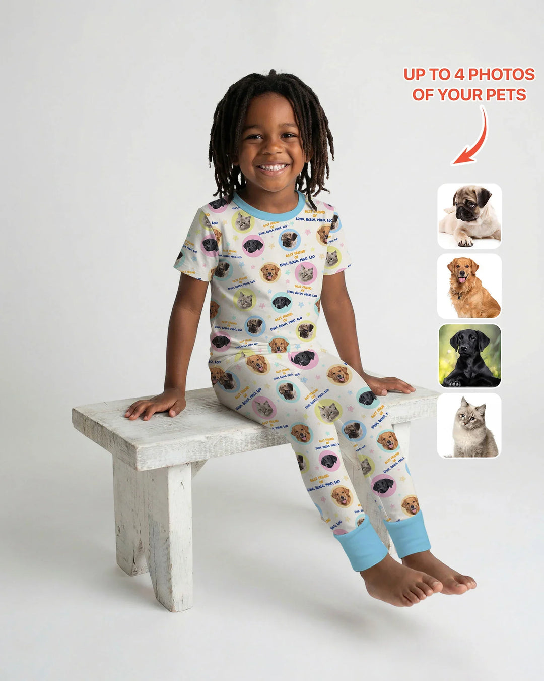 Best Friend Custom Name And Pet Photos Bamboo Two Piece Short Sleeve Pajama Set