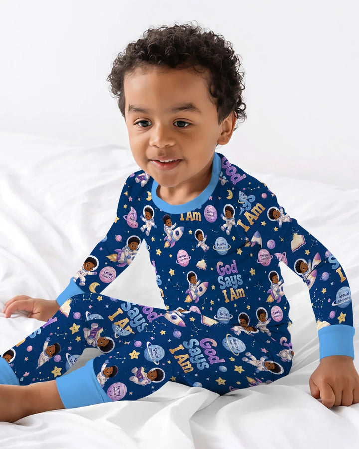 Black Boy God Says I Am Bamboo Two Piece Long Sleeve Pajama Set