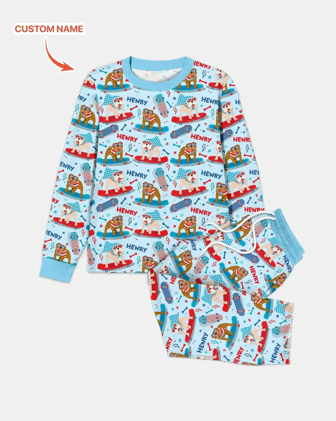 Personalized Patriotic Skate Pups Family Matching Bamboo Men's Pajama Set