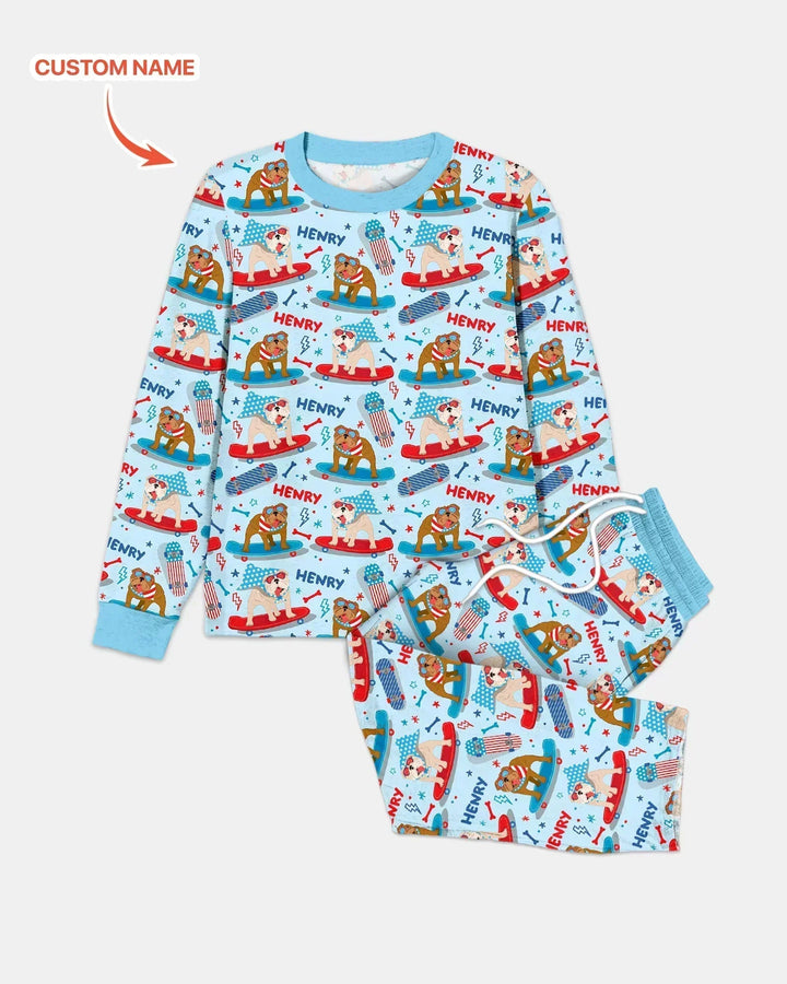 Personalized Patriotic Skate Pups Family Matching Bamboo Men's Pajama Set