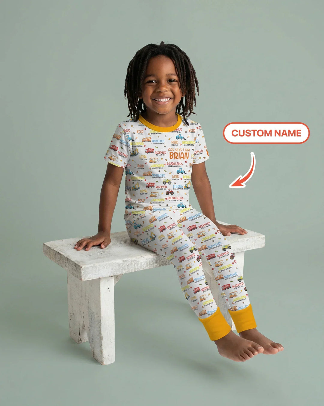 Personalized God Says I Am Little Builder Bamboo Two Piece Short Sleeve Pajama Set