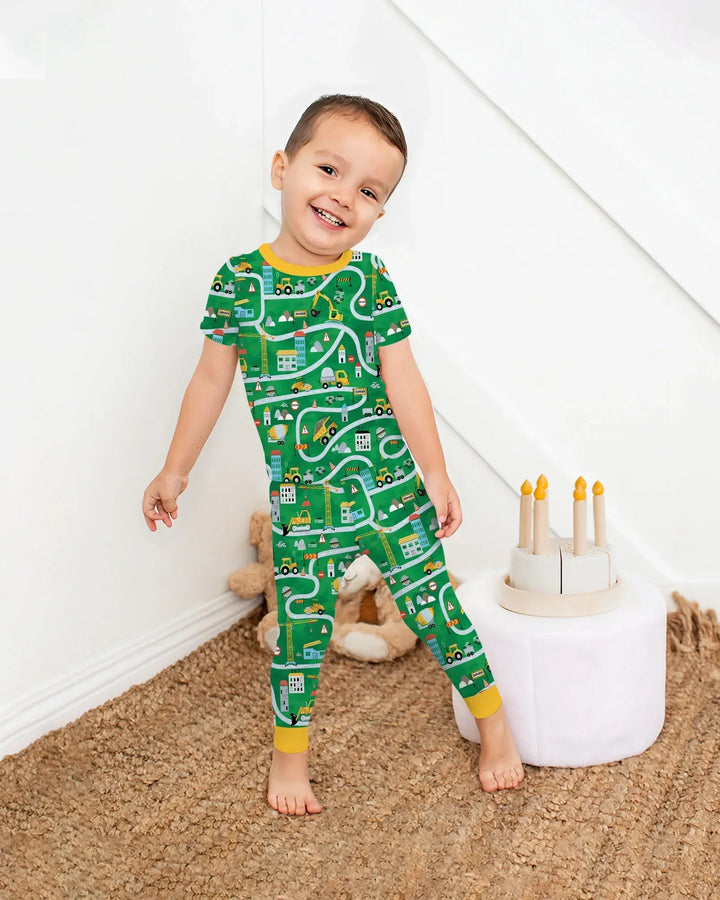 Little Builder Construction Zone Bamboo Two Piece Short Sleeve Pajama Set
