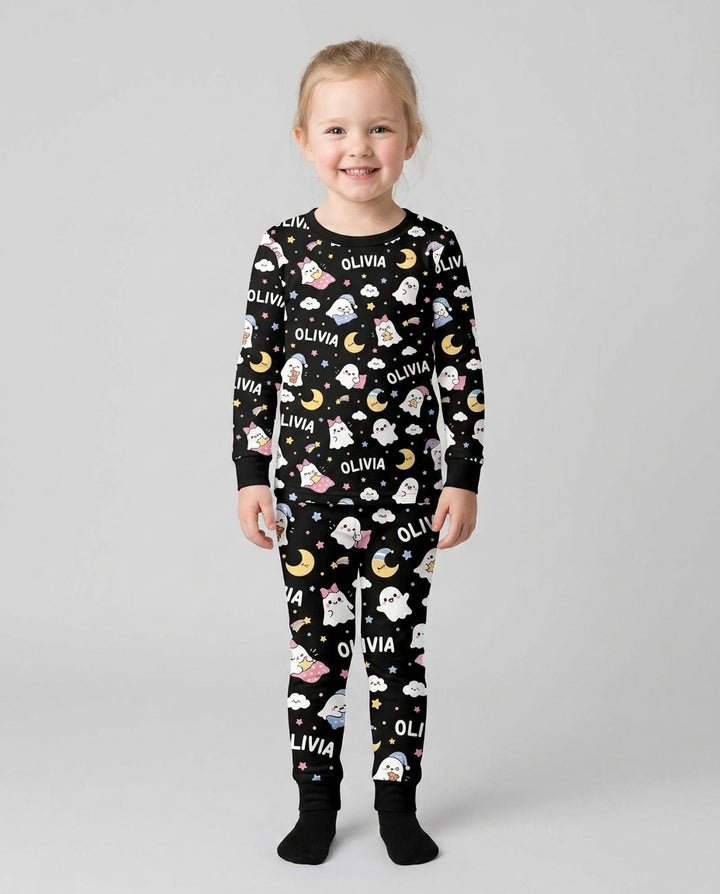 Sweet Dreams Cute Ghost Custom Name Bamboo Two Piece Long Sleeve Pajama Set