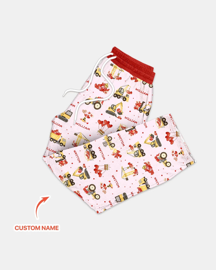 Custom Name Valentine Trucks Family Matching Bamboo Men's Pajama Set