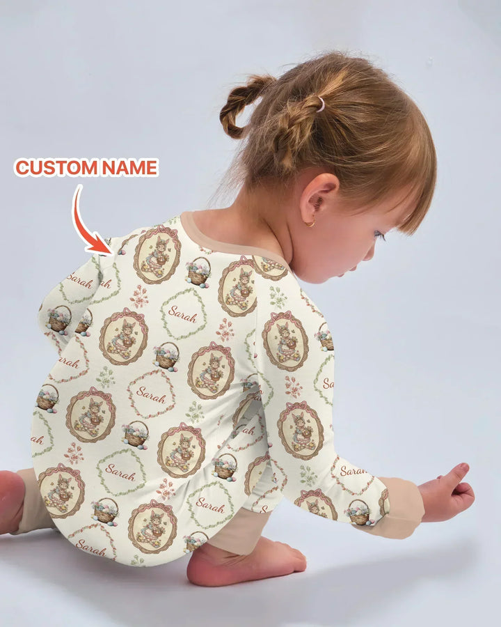 Vintage Bunny Easter Custom Name Mommy & Me Matching Bamboo Convertible Zippy