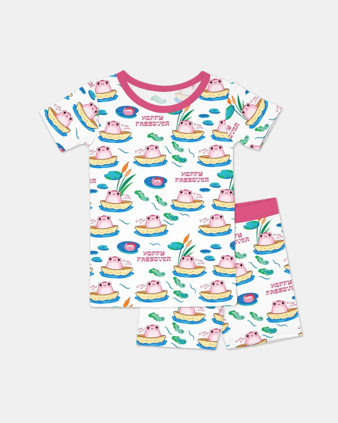 Hoppy Passover Family Matching Bamboo Two Piece Short Sleeve Shorts Pajama Set
