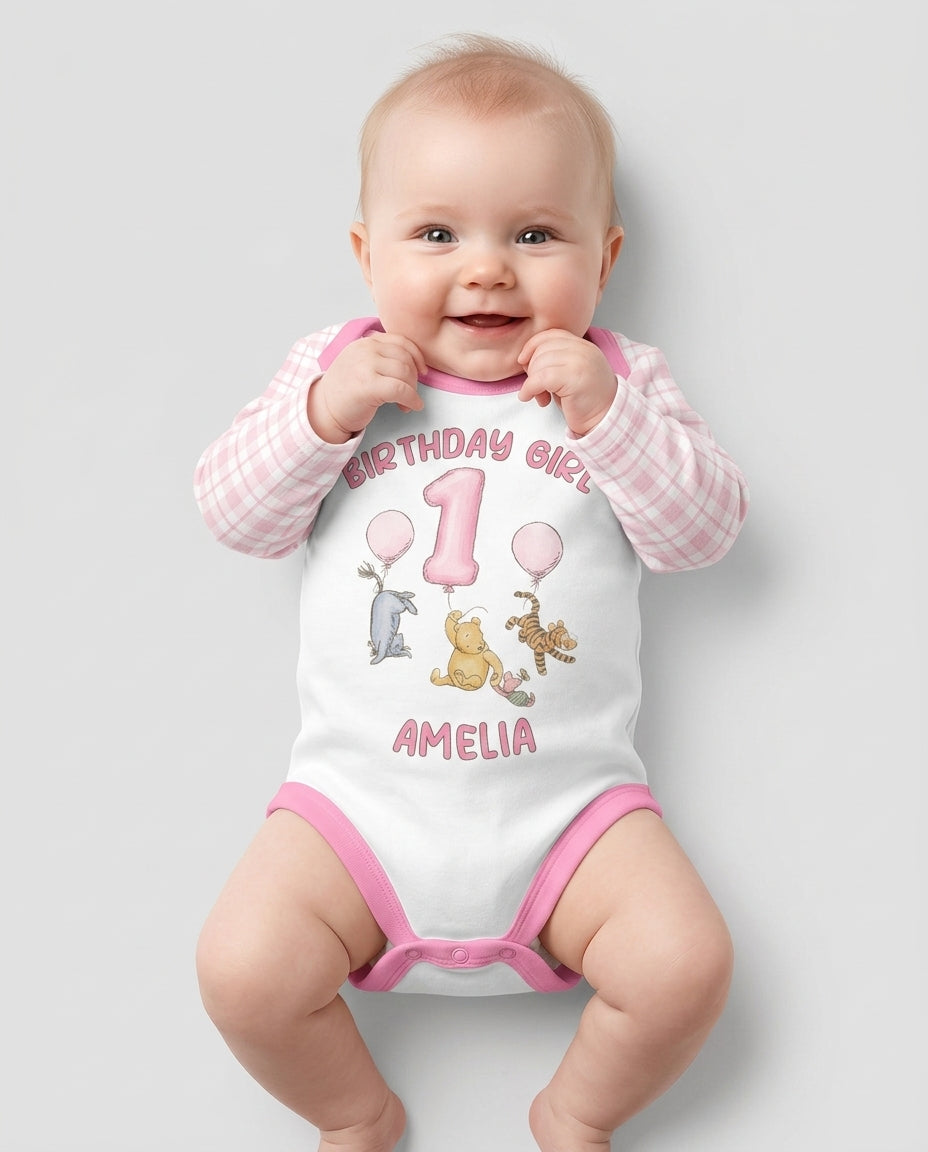 Little Bear Birthday Custom Name And Age Balloon Bamboo Bodysuit