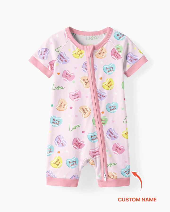 Custom Name Tennis Candy Hearts Bamboo Shorty Zippy