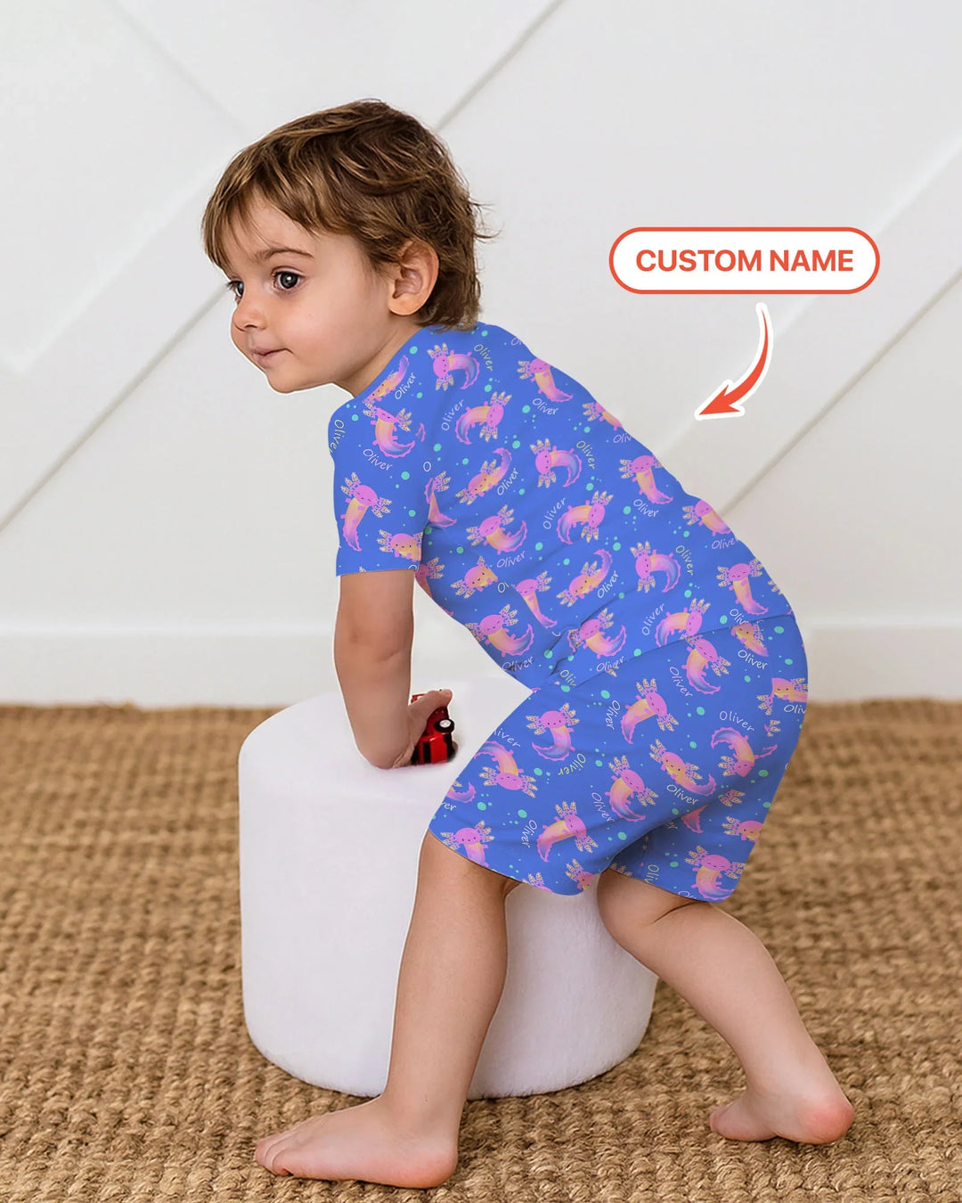 Axolotl Glow Custom Name Bamboo Two Piece Short Sleeve Shorts Pajama Set