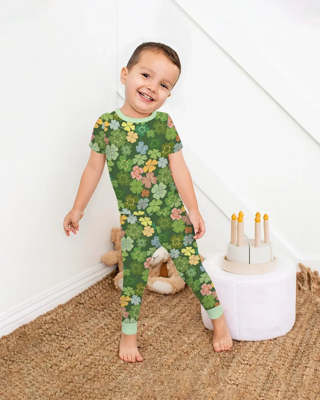 Lucky 4 Leaf Clover Bamboo Two Piece Short Sleeve Pajama Set