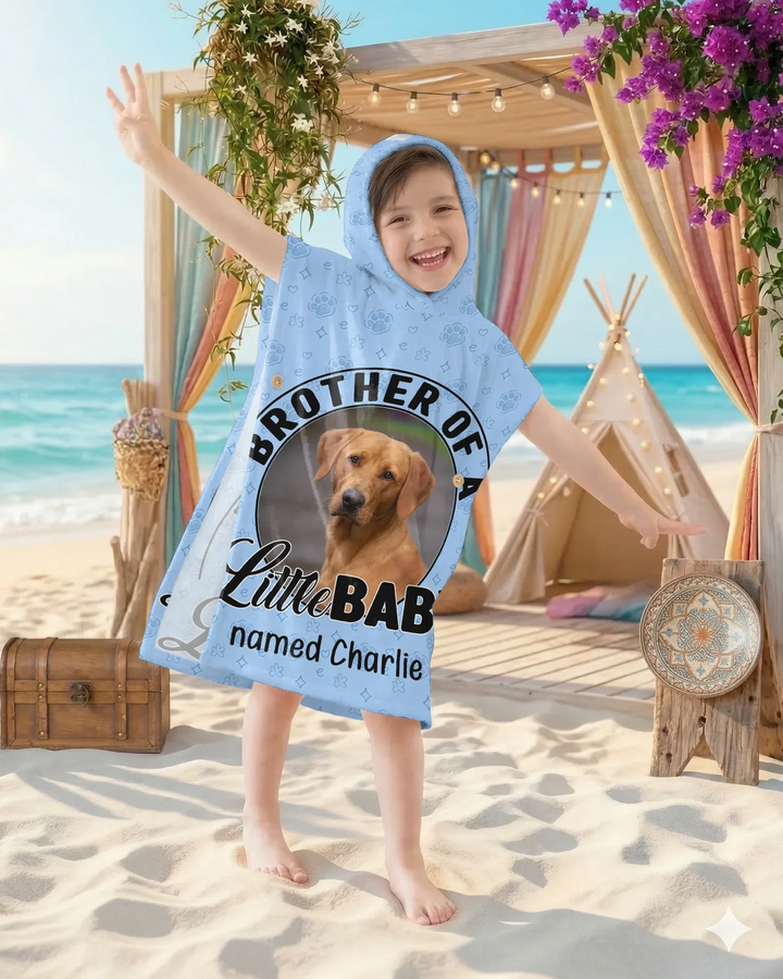 Custom Dog Family Of Little Baby Photo Bamboo Swim Poncho