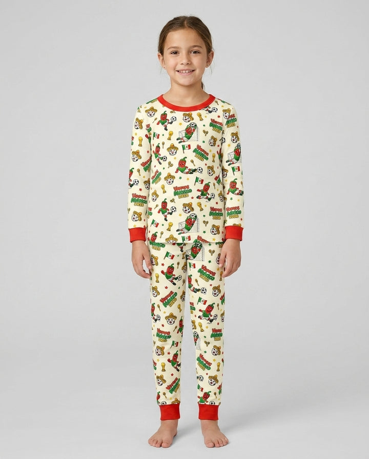 Cartoon World Soccer Vamos Mexico Family Matching Bamboo Two Piece Long Sleeve Pajama Set