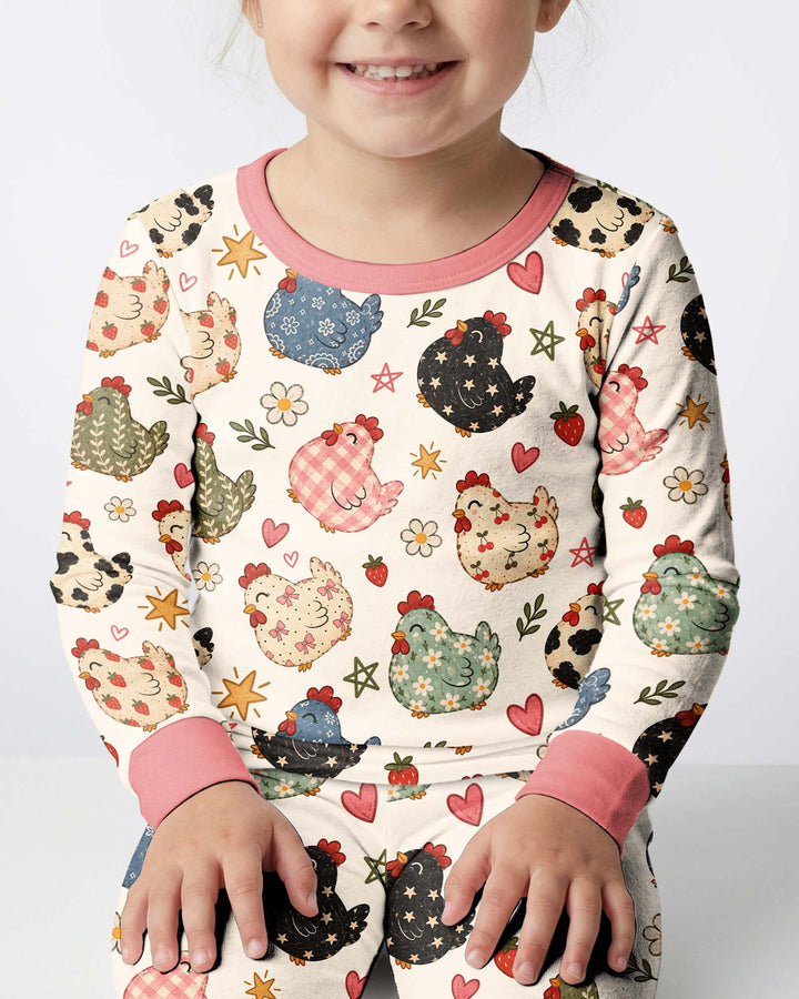 Playful Farm Chicken Bamboo Two Piece Long Sleeve Pajama Set