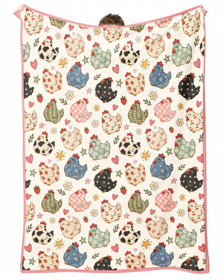 Playful Farm Chicken Bamboo Blanket