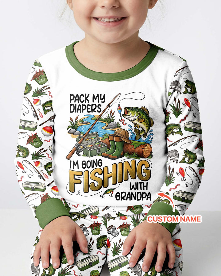 I'm Going Fishing With Grandpa Bamboo Two Piece Long Sleeve Pajama Set