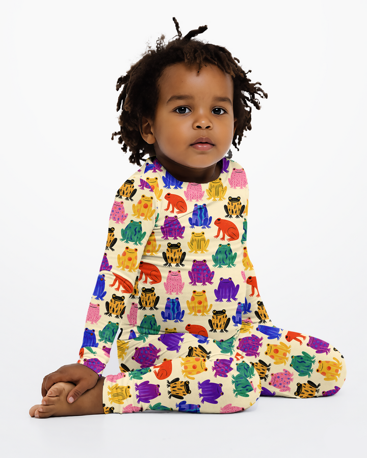 Rainbow Frog Parade Bamboo Two Piece Long Sleeve Pajama Set