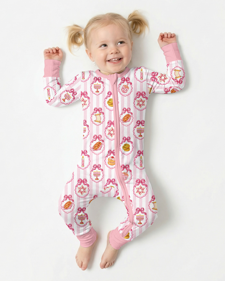 Hanukkah Bows & Blessings Mommy & Me Matching Bamboo Convertible Zippy
