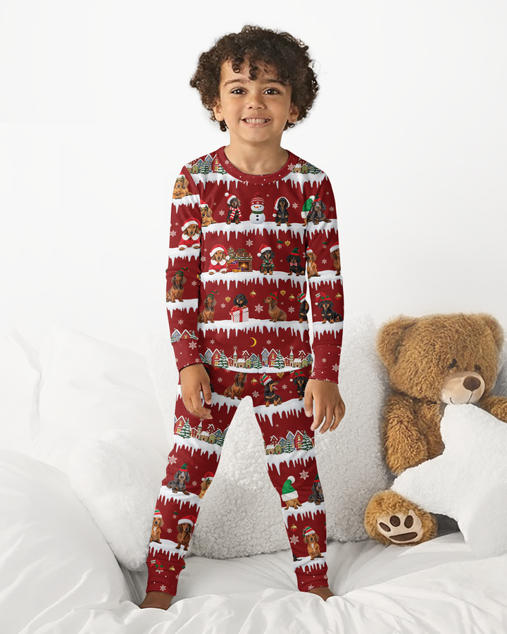 Dachshund Through The Snow Bamboo Two Piece Long Sleeve Pajama Set