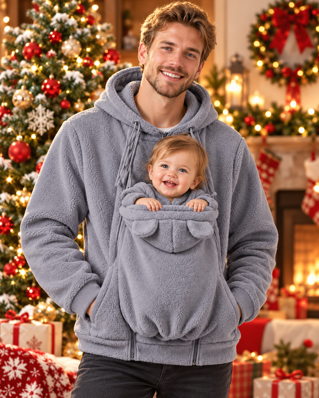 Cozy Wear Plush Fleece Mama & Baby Carrier Hoodie