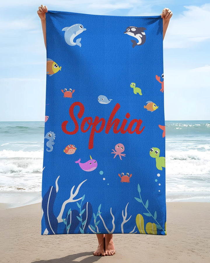 Personalised Fruits Palm Tree Marine Animals Bamboo Beach Towel