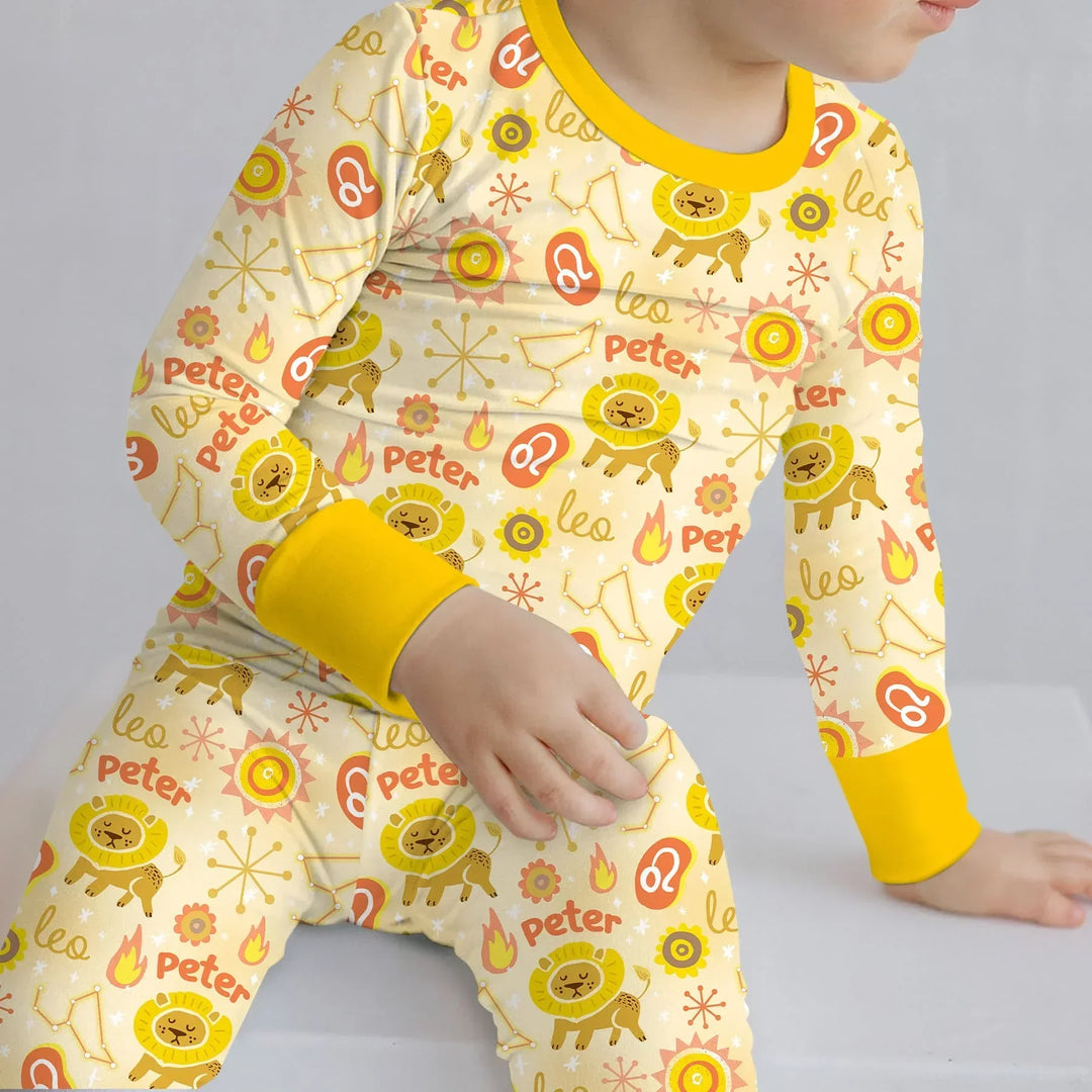 Custom Name Zodiac Leo Bamboo Two Piece Long Sleeve Pajama Set