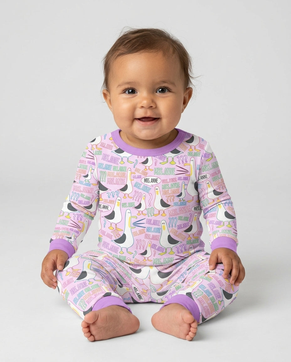 Teacher Teacher Teacher Funny Seagull Bamboo Two Piece Long Sleeve Pajama Set