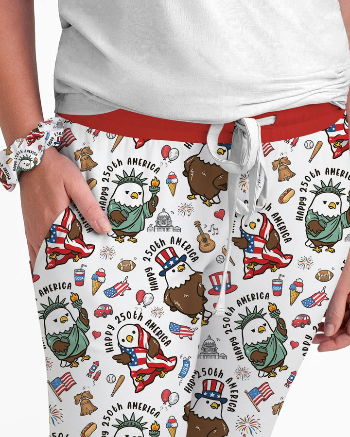 Happy 250th America Cute Patriotic Eagles Family Matching Bamboo Women Pajama Set
