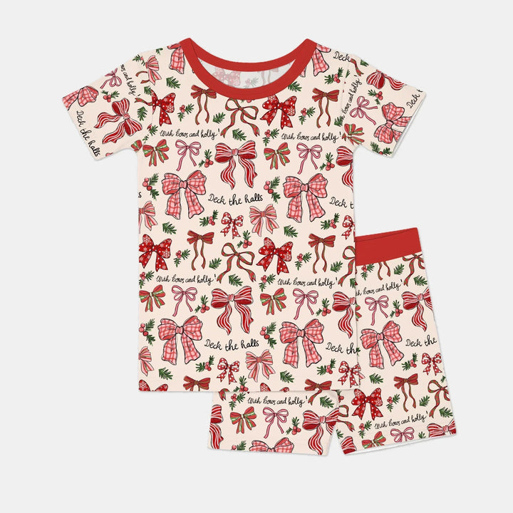 Coquette Christmas Bows Bamboo Two Piece Short Sleeve Shorts Pajama Set
