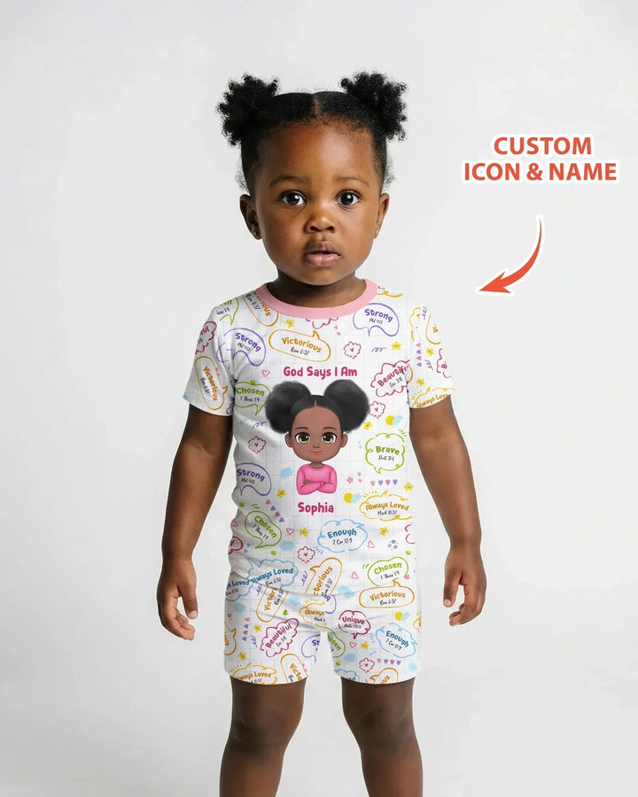 Personalized God Says I Am- Baby Girl Bamboo Two Piece Short Sleeve Shorts Pajama Set