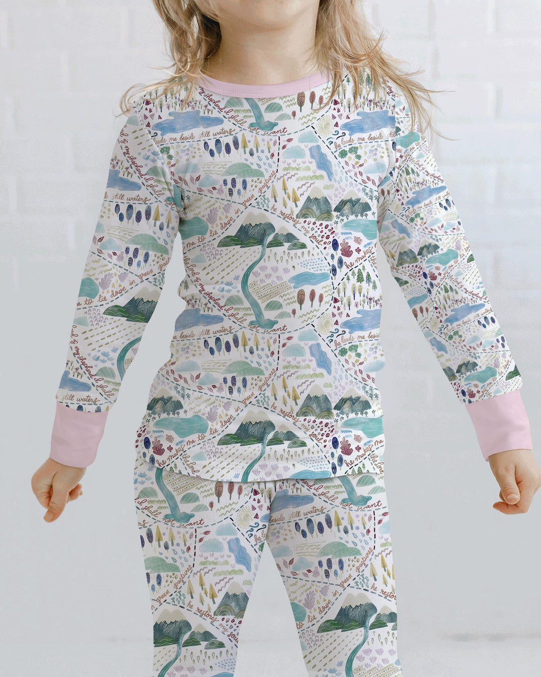 Whimsical Psalms 23 Map Bamboo Two Piece Long Sleeve Pajama Set