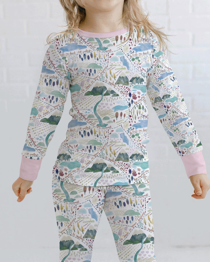 Whimsical Psalms 23 Map Bamboo Two Piece Long Sleeve Pajama Set