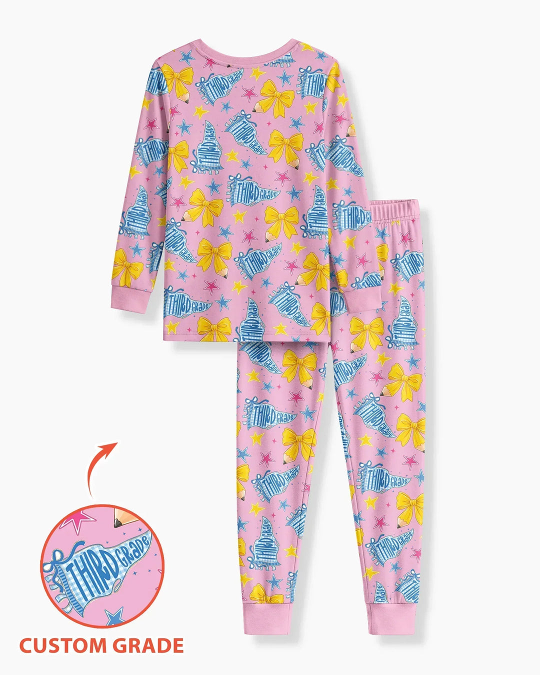 Pencil Bow Back To School Bamboo Two Piece Long Sleeve Pajama Set