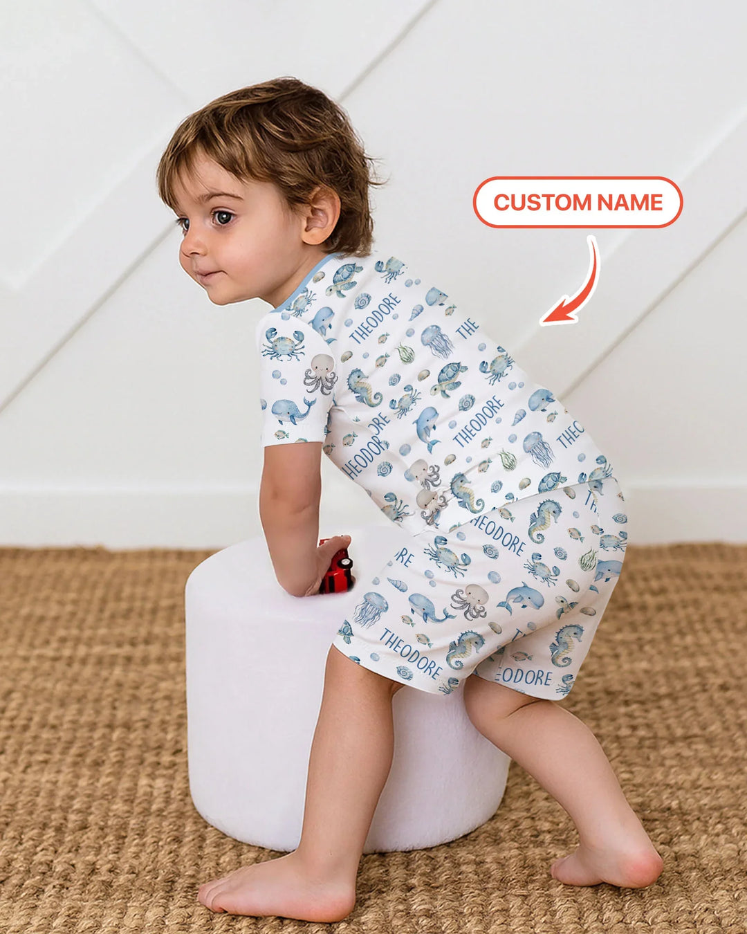 Custom Name Ocean Friends  Bamboo Two Piece Short Sleeve Shorts Pajama Set