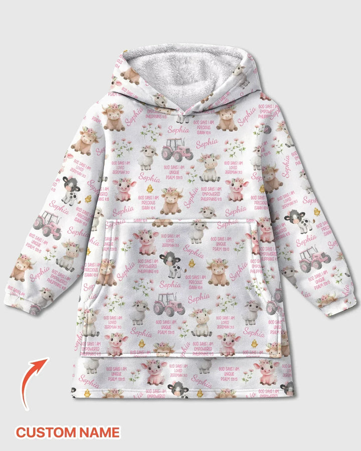 Custom Name God Says I Am Farm Animals Bamboo Blanket Hoodie