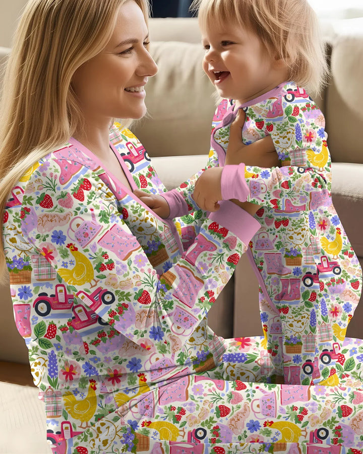 Farm Life Mommy & Me Matching Custom Bamboo Women Pajama Set