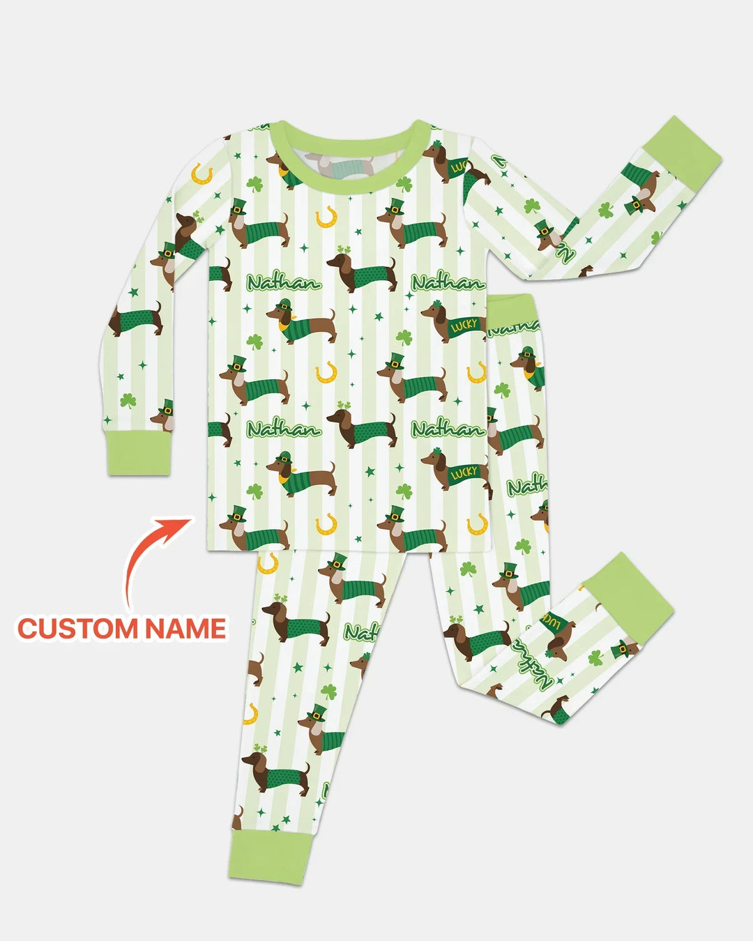 Lucky Dachshunds St. Patrick's Day Family Matching Bamboo Two Piece Long Sleeve Pajama Set