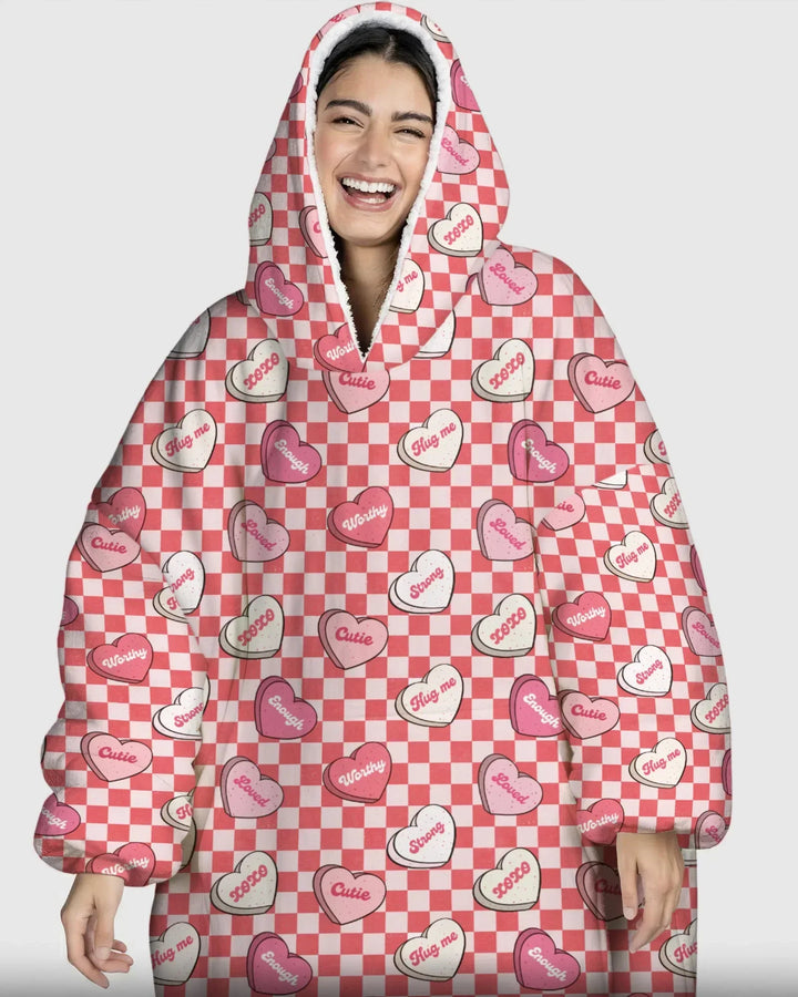 Valentine in Hearts Wearable Bamboo Blanket Hoodie