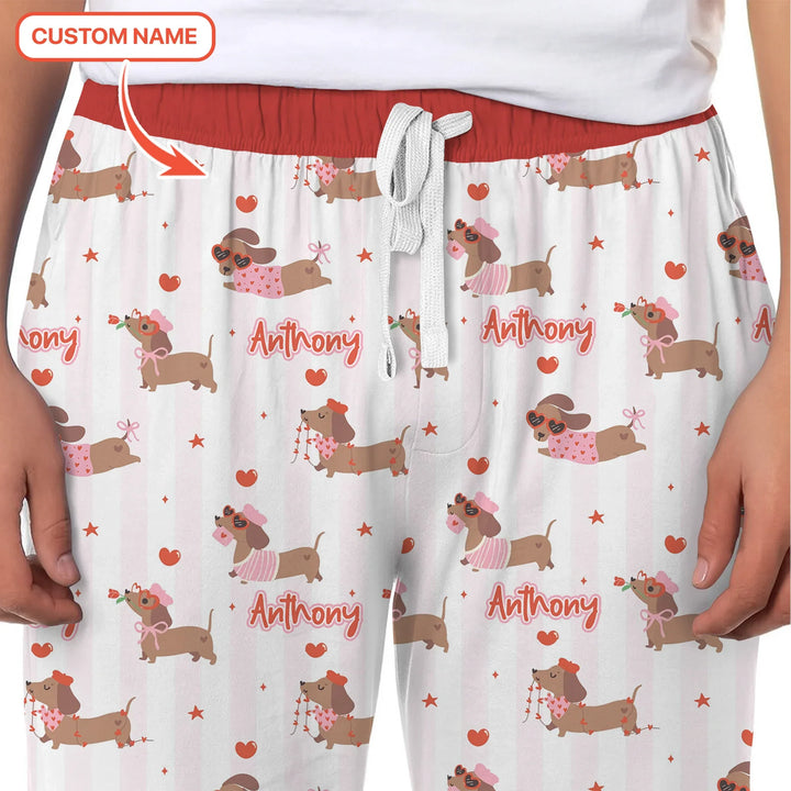 Custom Name Valentine Dachshund Family Matching Bamboo Men's Pajama Set