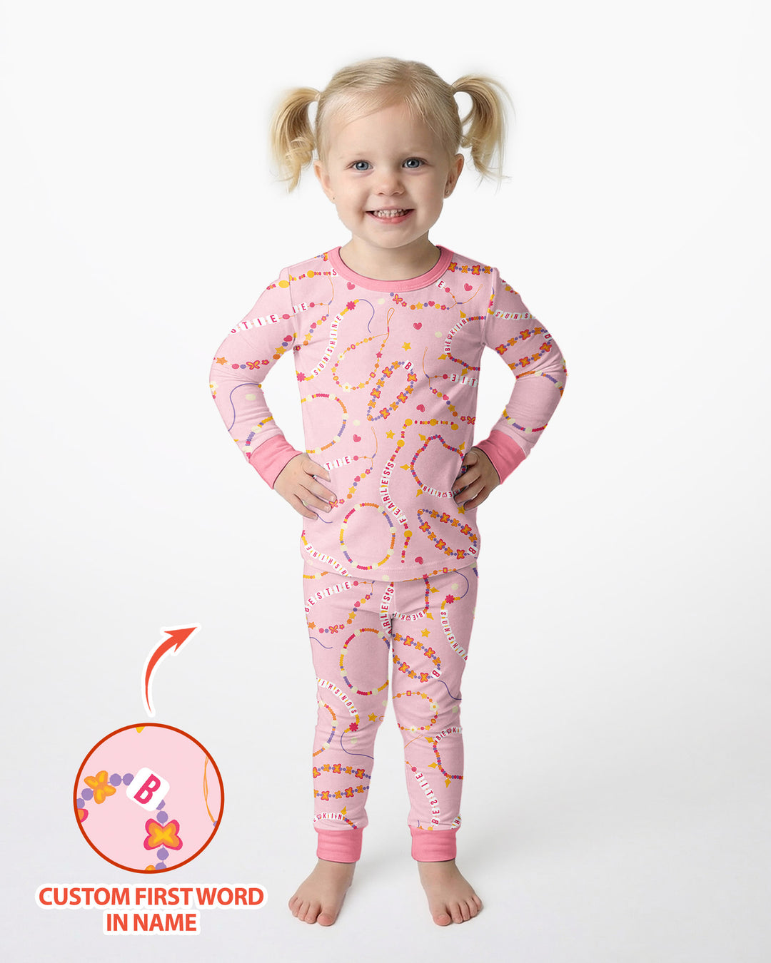 In My Friendship Bracelet Era Girls Matching  Bamboo Two Piece Long Sleeve Pajama Set