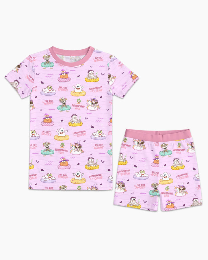 Summerween Cartoon Bamboo Two Piece Short Sleeve Shorts Pajama Set